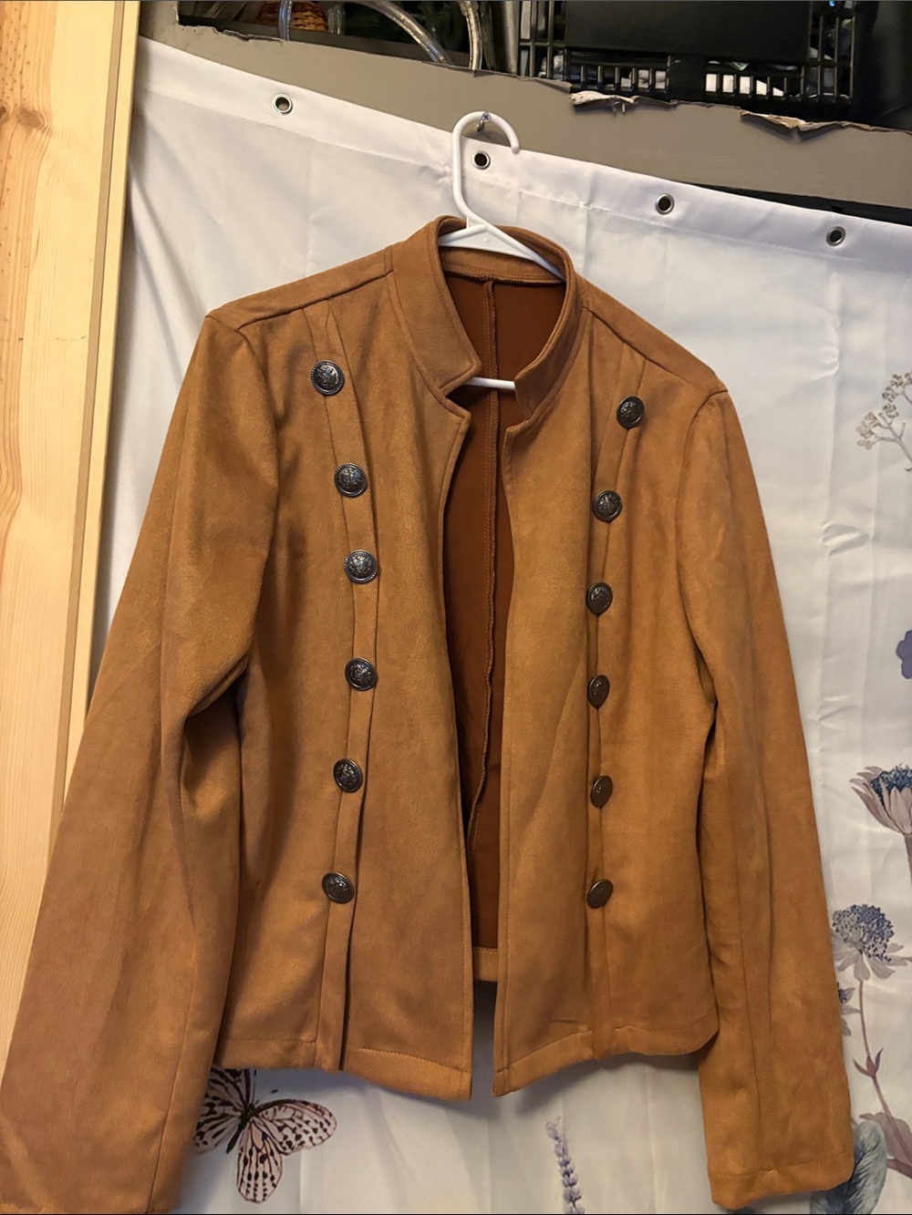 Tan Suede Military-Style Button Jacket